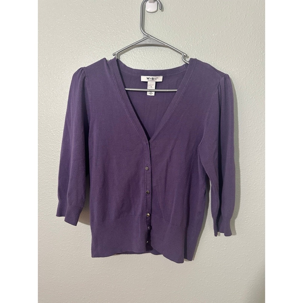 WHBM Purple 3/4 Sleeve Button Front Cardigan Sweater Size S